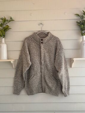 Oakbrook Vintage Heather Tan & Cream Heavy Knit Mock Neck Sweater Men’s Size XL